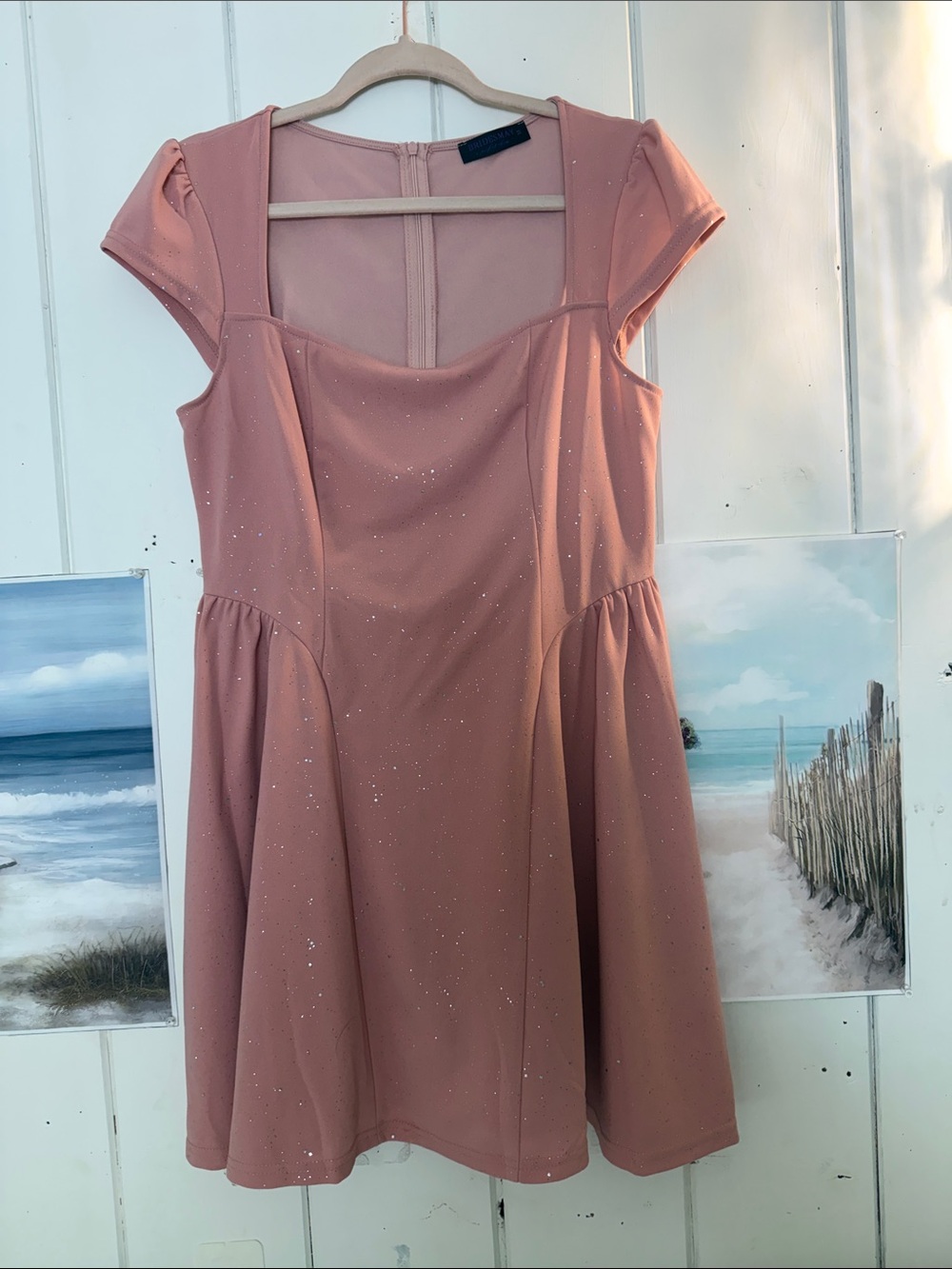 Square-Neck Mini Dress in Dusty Rose